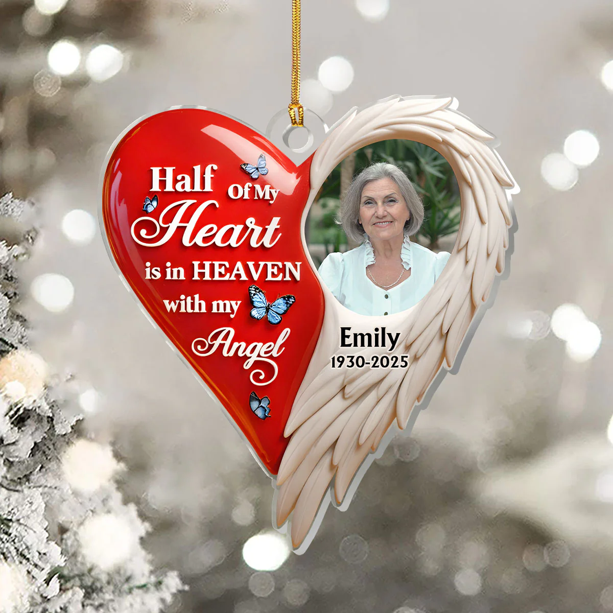 Half Of My Heart Is In Heaven With My Angel - Personalized 1-Layer Acrylic Ornament - Image 5