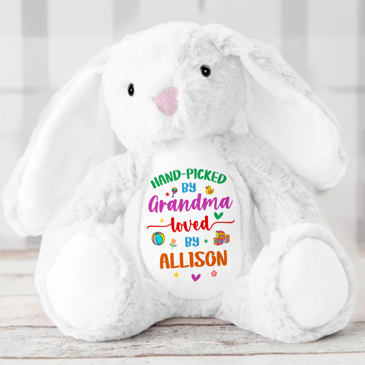 Hand-picked By Grandma For Kids - Personalized Stuffed Bunny - Image 4