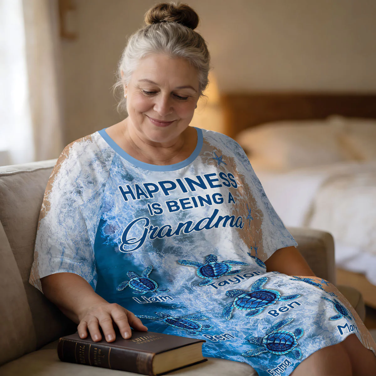 Happiness Is Being A Grandma - Personalized Sleep Tee - Image 3