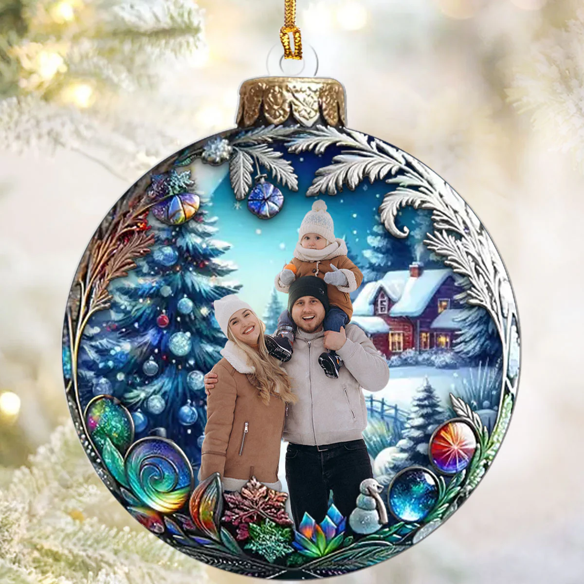 Happiness Is With Family Custom Photo - Personalized 1-Layer Acrylic Ornament