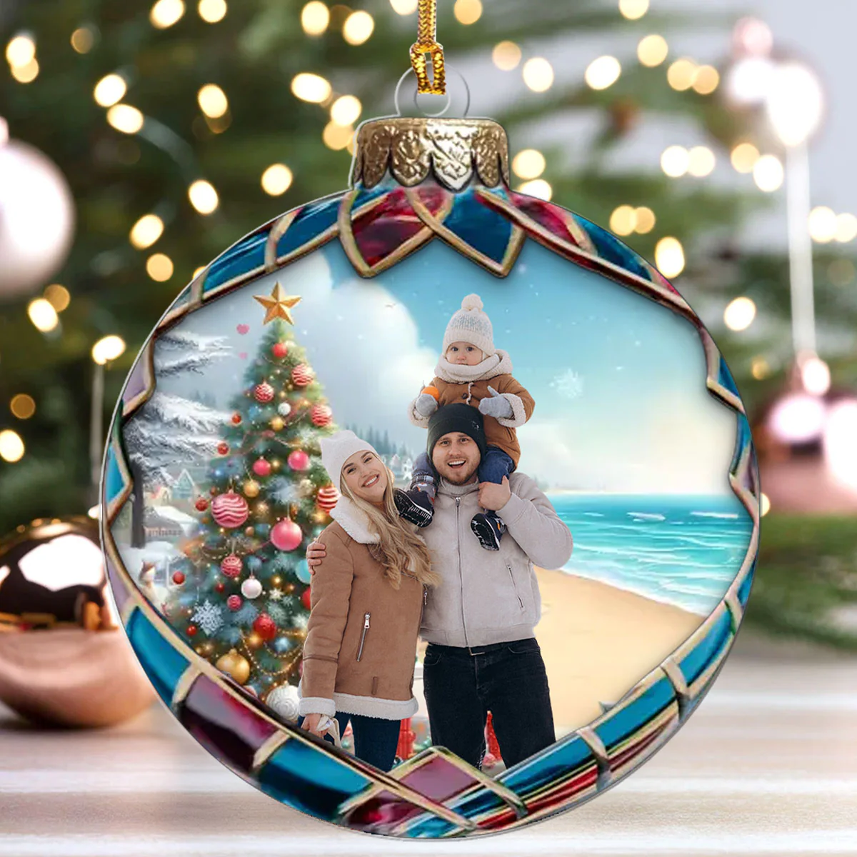 Happiness Is With Family Custom Photo - Personalized 1-Layer Acrylic Ornament - Image 4