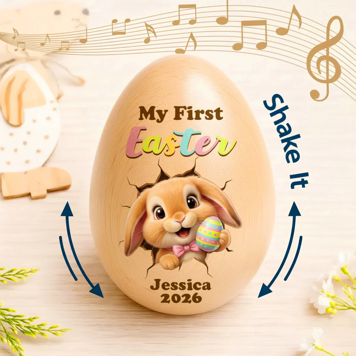 Happy 1st Easter - Personalized Musical Easter Egg Shaker - Image 2