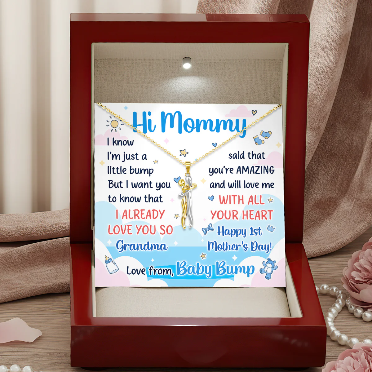 Happy 1st Mother's Day - Personalized Hug Charm Necklace - Image 2