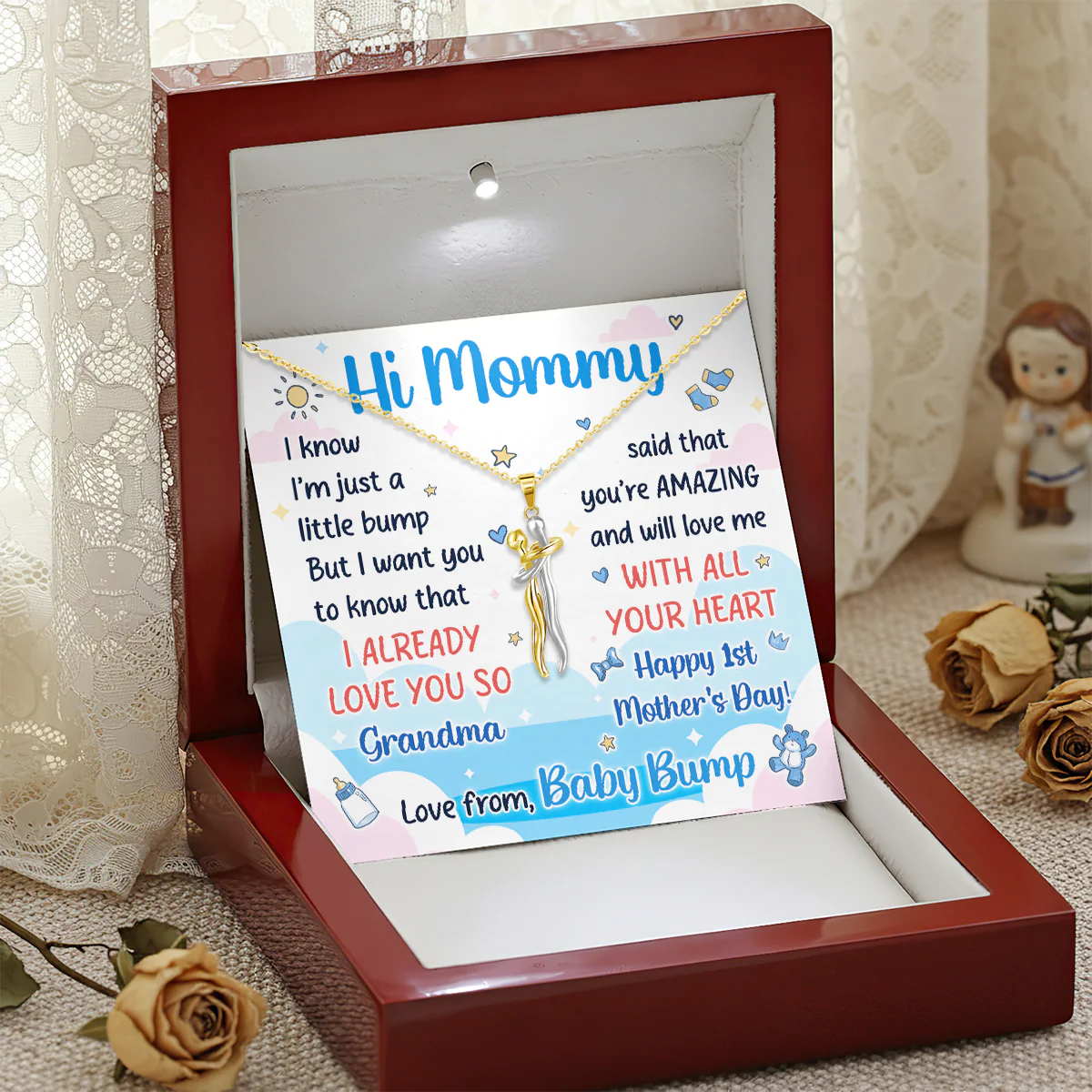 Happy 1st Mother's Day - Personalized Hug Charm Necklace - Image 3