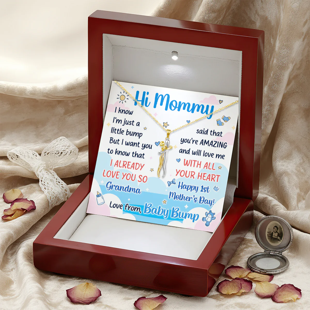 Happy 1st Mother's Day - Personalized Hug Charm Necklace - Image 4