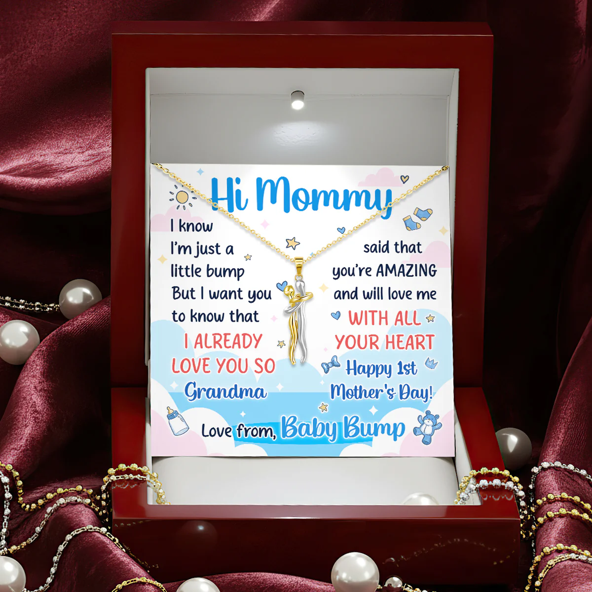 Happy 1st Mother's Day - Personalized Hug Charm Necklace - Image 5