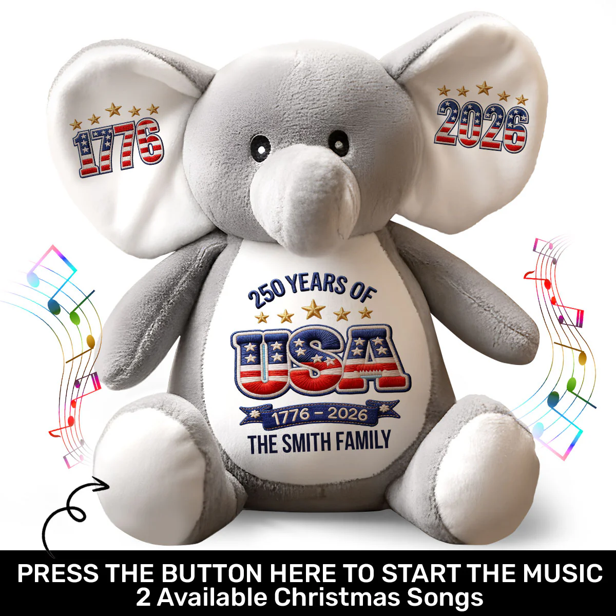 Happy 250th Birthday America - Personalized Stuffed Elephant - Image 2