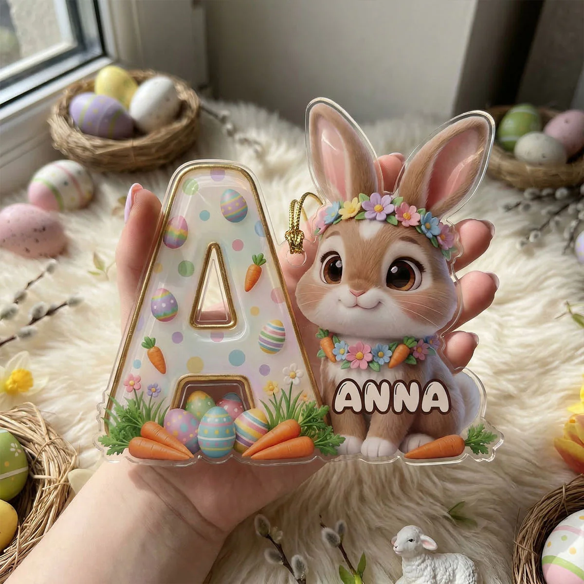 Happy Easter Gift Tag - Personalized 1-Layer Acrylic Ornament - Image 2