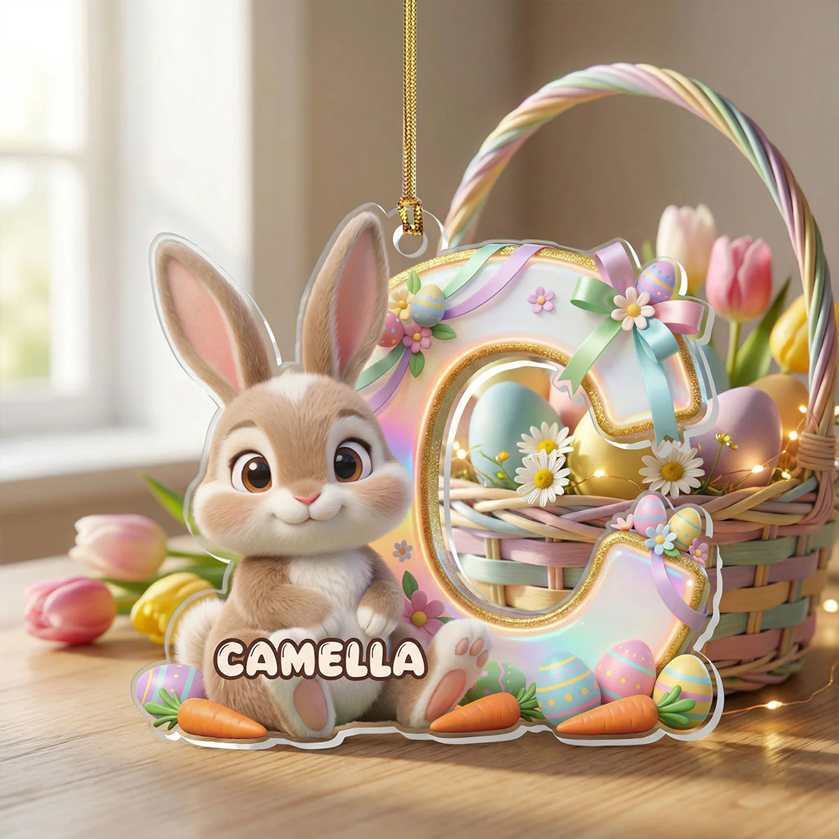 Happy Easter Gift Tag - Personalized 1-Layer Acrylic Ornament - Image 3