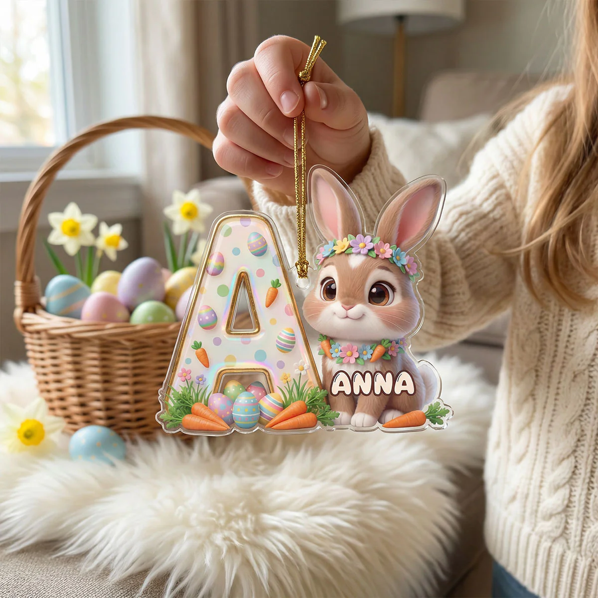 Happy Easter Gift Tag - Personalized 1-Layer Acrylic Ornament - Image 4