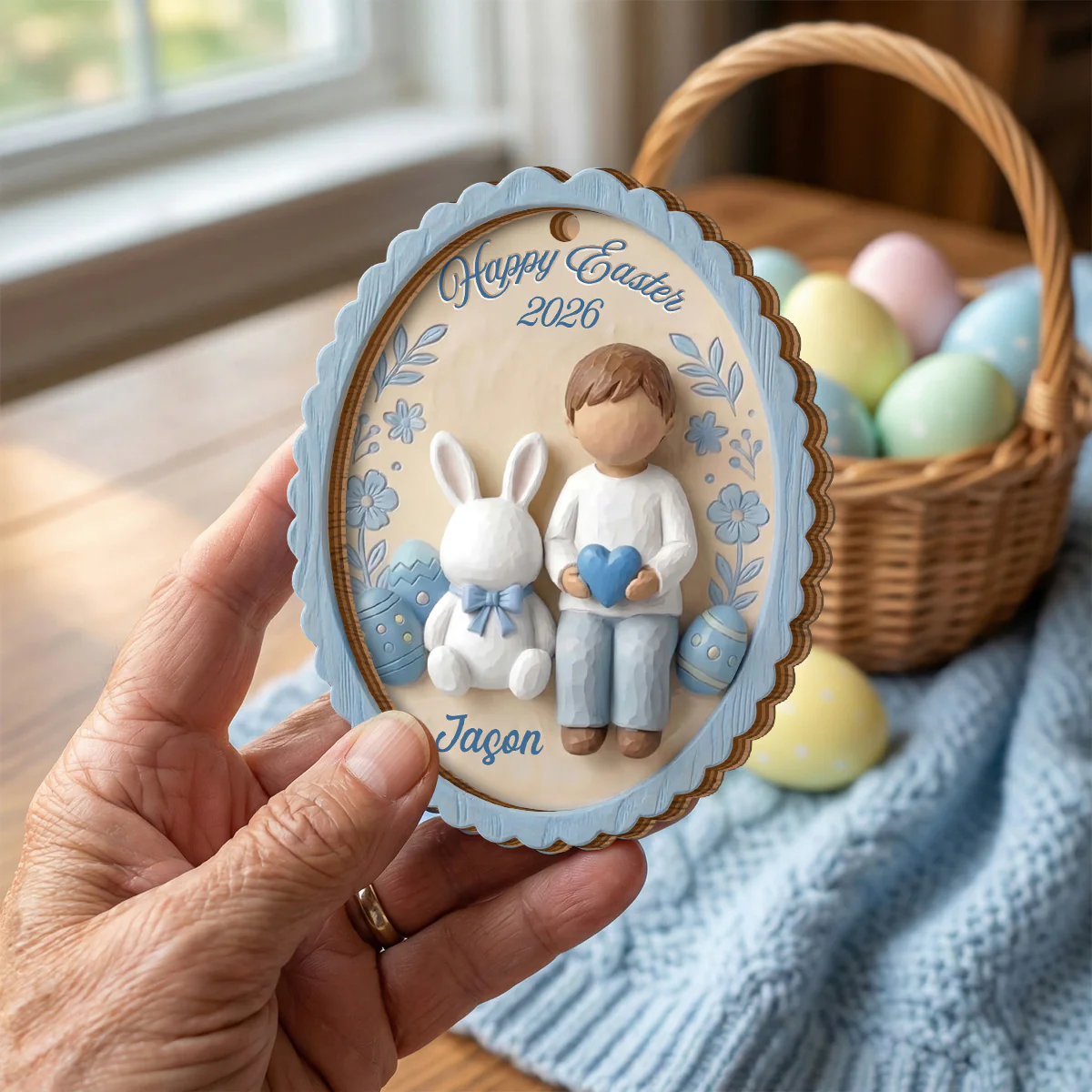 Happy Easter Gift Tag - Personalized 2-Layered Wooden Ornament - Image 2