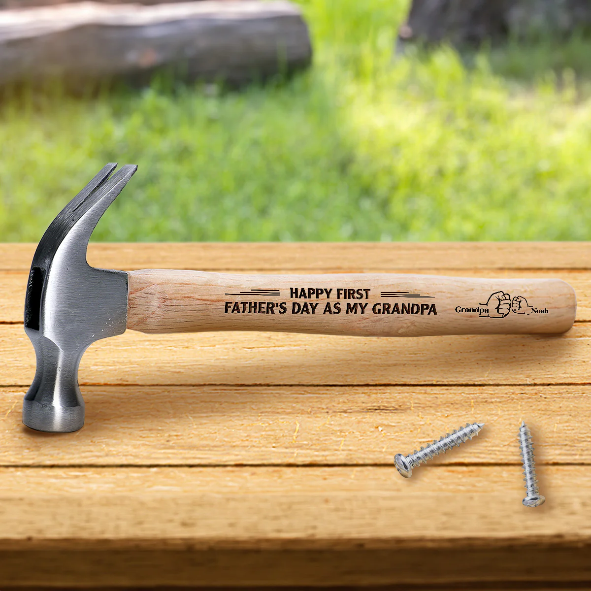 Happy First Father's Day As My Grandpa - Personalized Wooden Hammer - Image 2