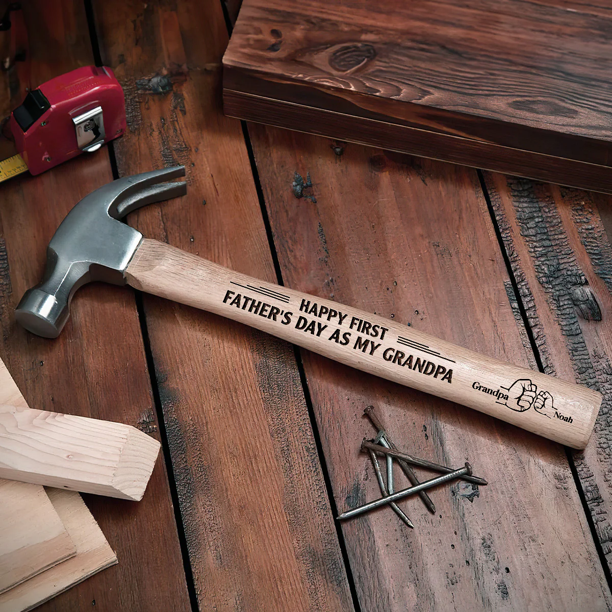 Happy First Father's Day As My Grandpa - Personalized Wooden Hammer - Image 4