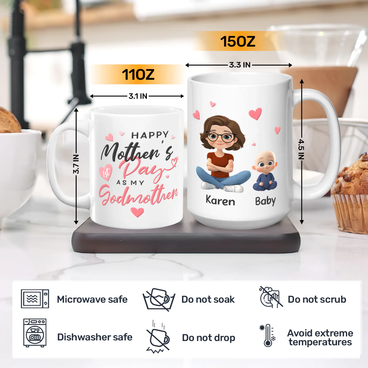 Happy First Mother's Day As My Godmother - Personalized Ceramic Coffee Mug - Image 3