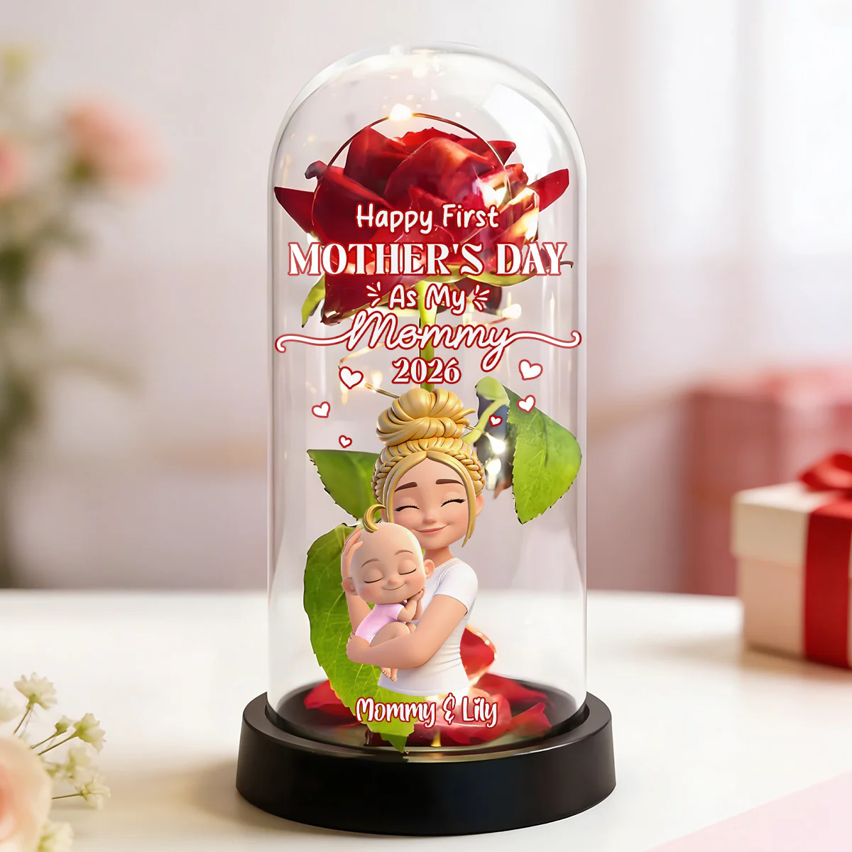 Happy First Mother's Day As My Mommy - Personalized Everlasting Rose Dome Lamp - Image 3