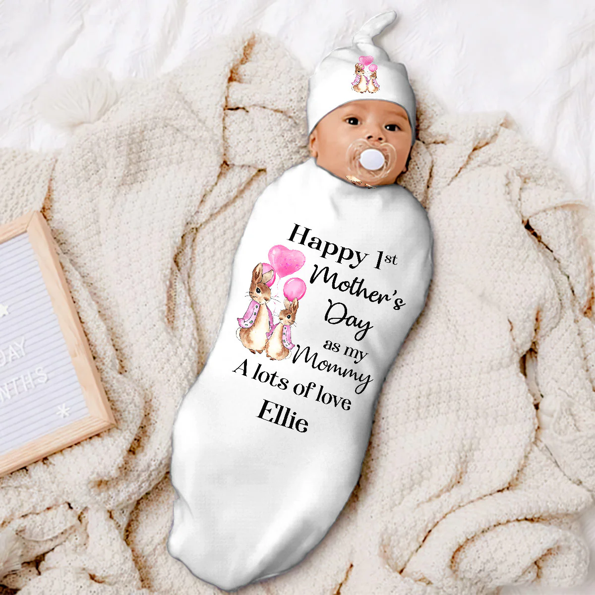 Happy First Mother's Day As My Mommy - Personalized Swaddle And Knot Hat Set - Image 4