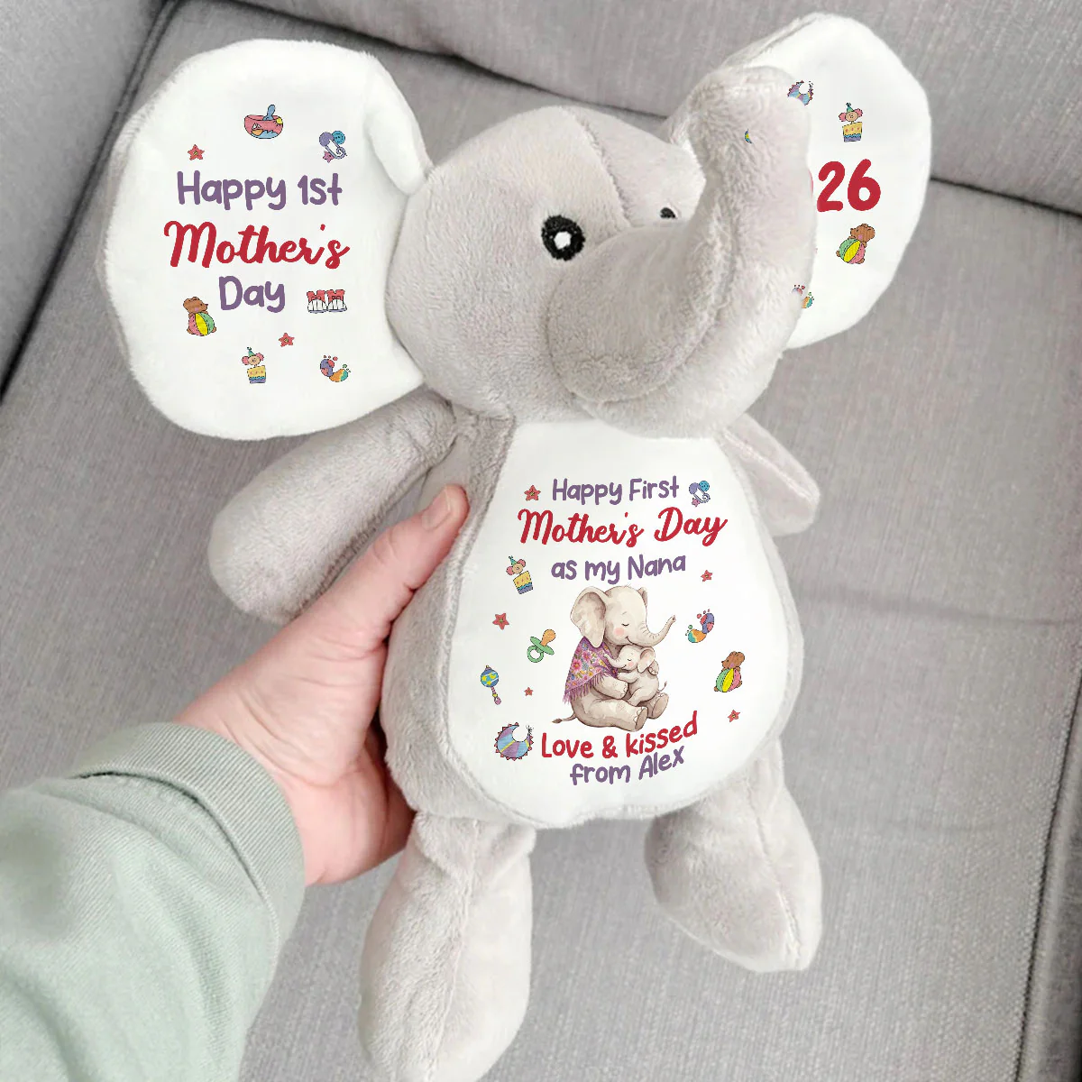 Happy First Mother's Day As My Nana - Personalized Stuffed Elephant - Image 3