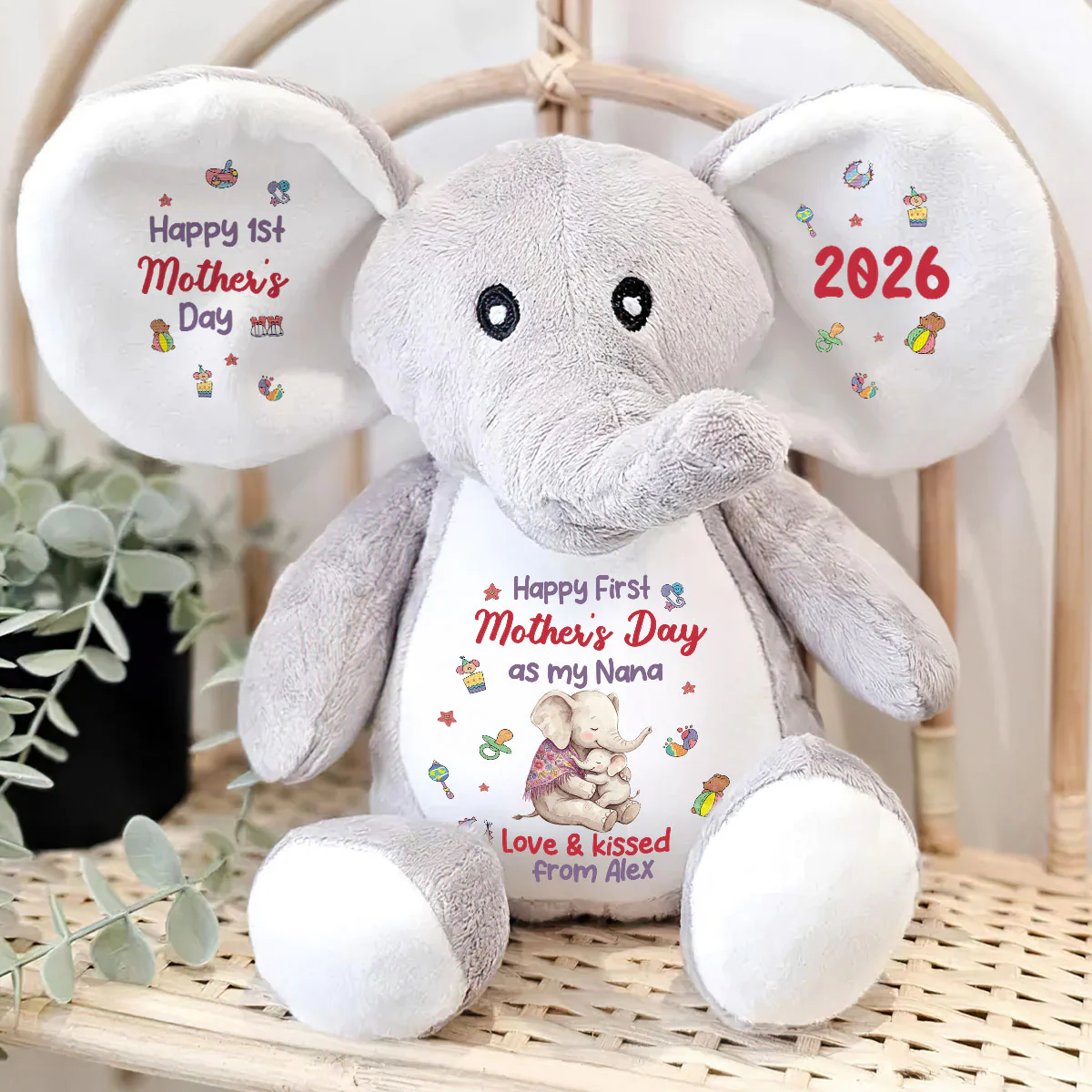 Happy First Mother's Day As My Nana - Personalized Stuffed Elephant - Image 4