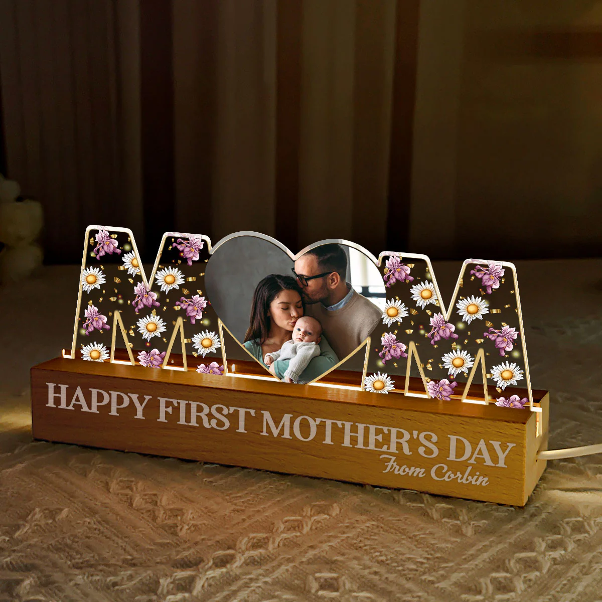 Happy First Mother's Day Birth Month Flower - Personalized LED Night Light - Image 3