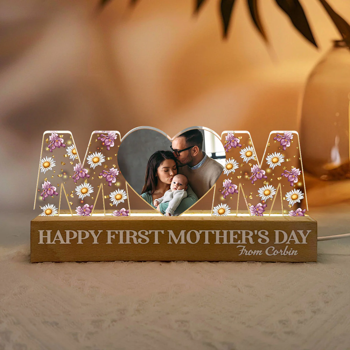 Happy First Mother's Day Birth Month Flower - Personalized LED Night Light - Image 4