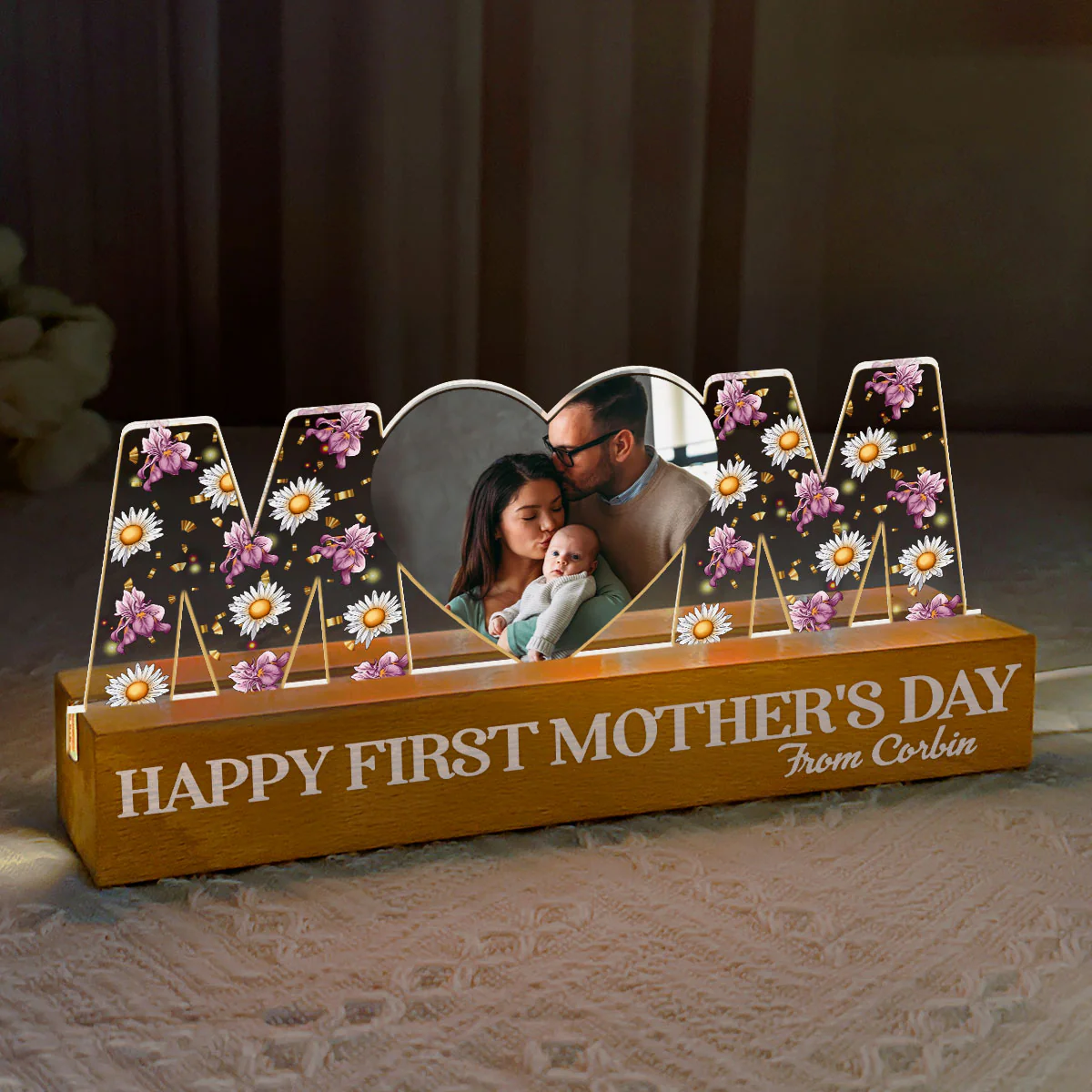 Happy First Mother's Day Birth Month Flower - Personalized LED Night Light - Image 5