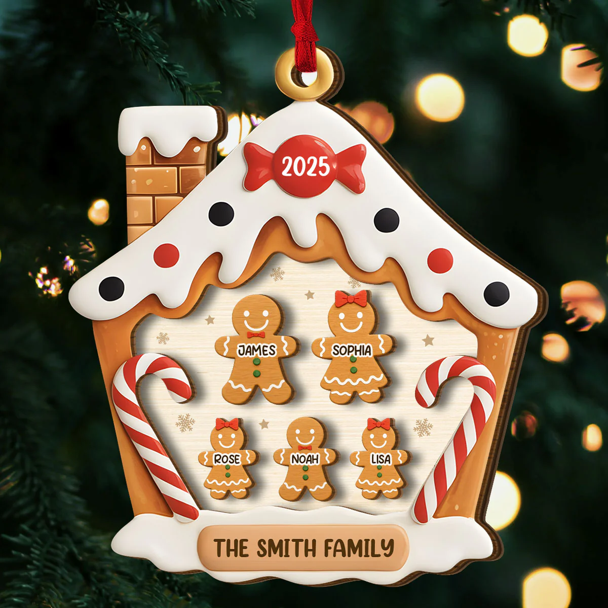 Happy Gingerbread Family - Personalized 2-Layered Wooden Ornament