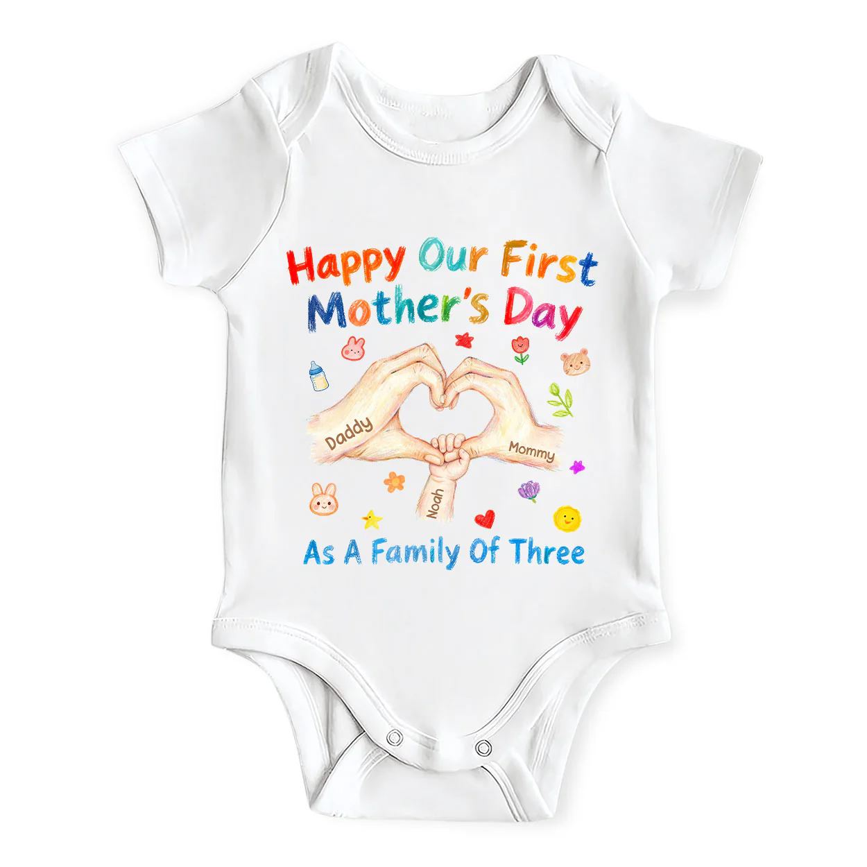 Happy Our First Mother's Day As A Family Of Three - Personalized Baby Onesie