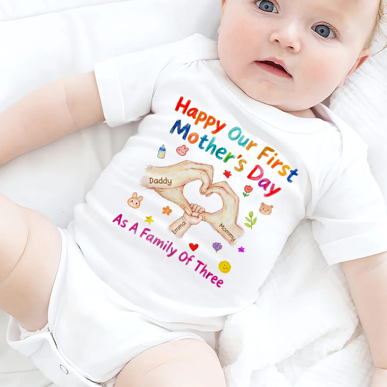 Happy Our First Mother's Day As A Family Of Three - Personalized Baby Onesie - Image 2