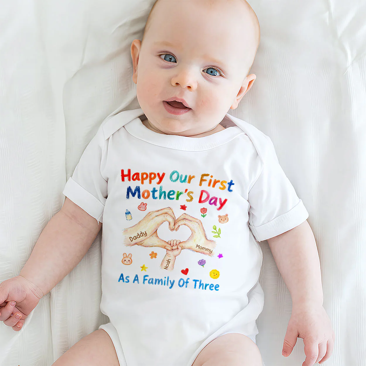 Happy Our First Mother's Day As A Family Of Three - Personalized Baby Onesie - Image 3