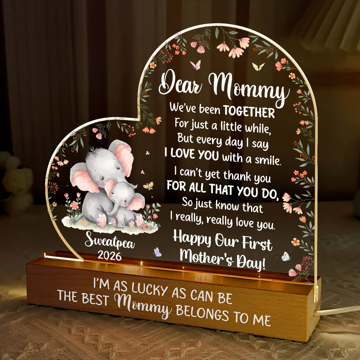 Happy Our First Mother’s Day - Personalized Acrylic Plaque Night Light - Image 3