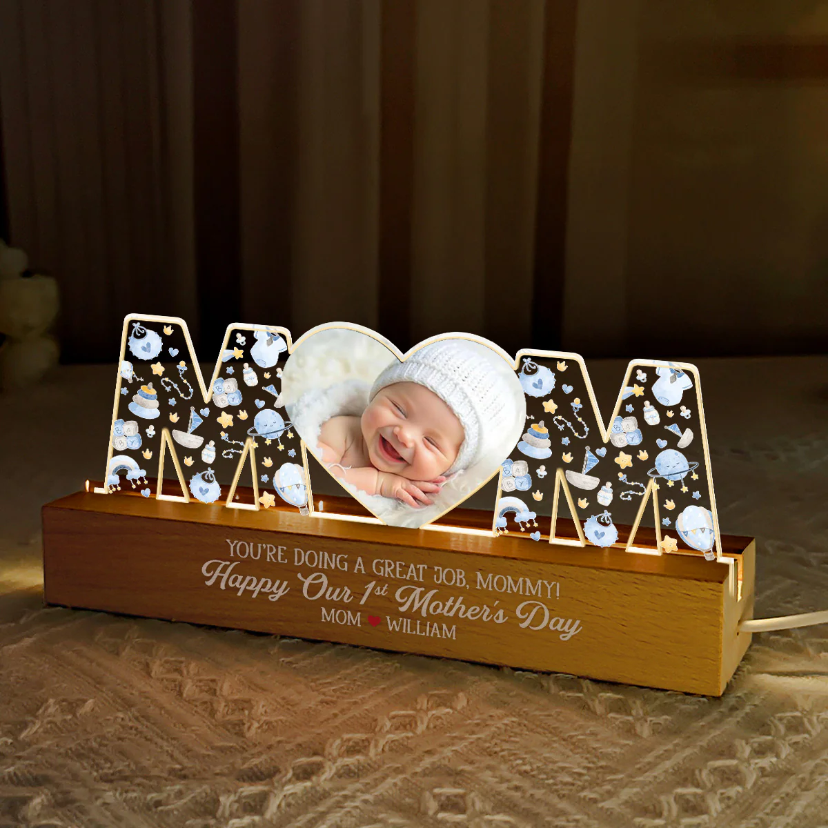 Happy Our First Mother’s Day - Personalized Acrylic Plaque Night Light - Image 3