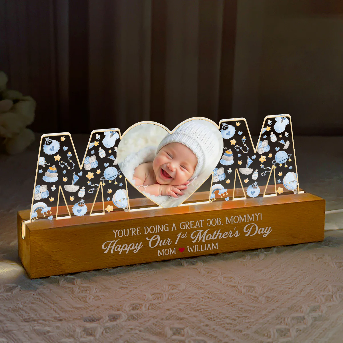 Happy Our First Mother’s Day - Personalized Acrylic Plaque Night Light - Image 5