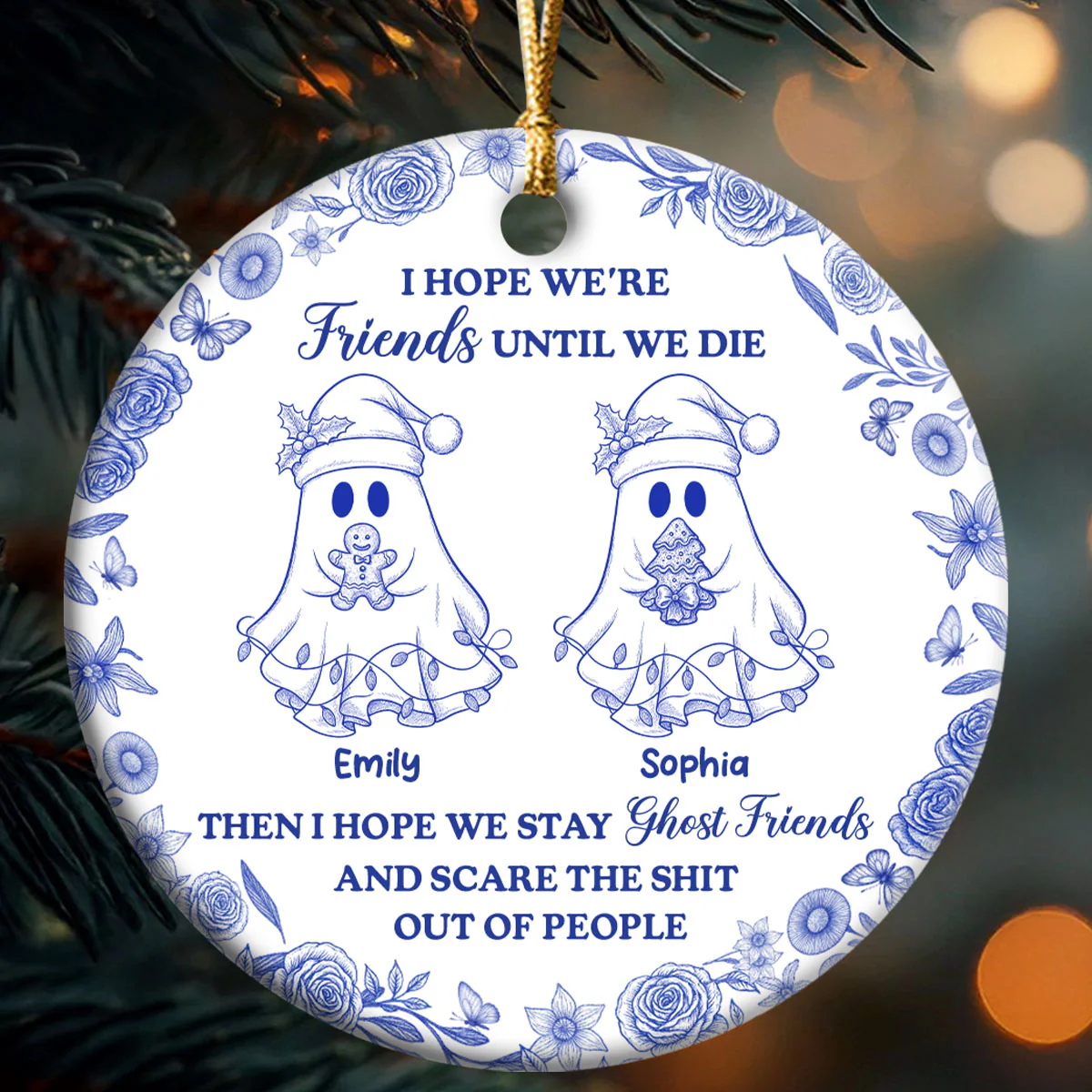 Haunted Friendship - Personalized Round Shaped Ceramic Ornament