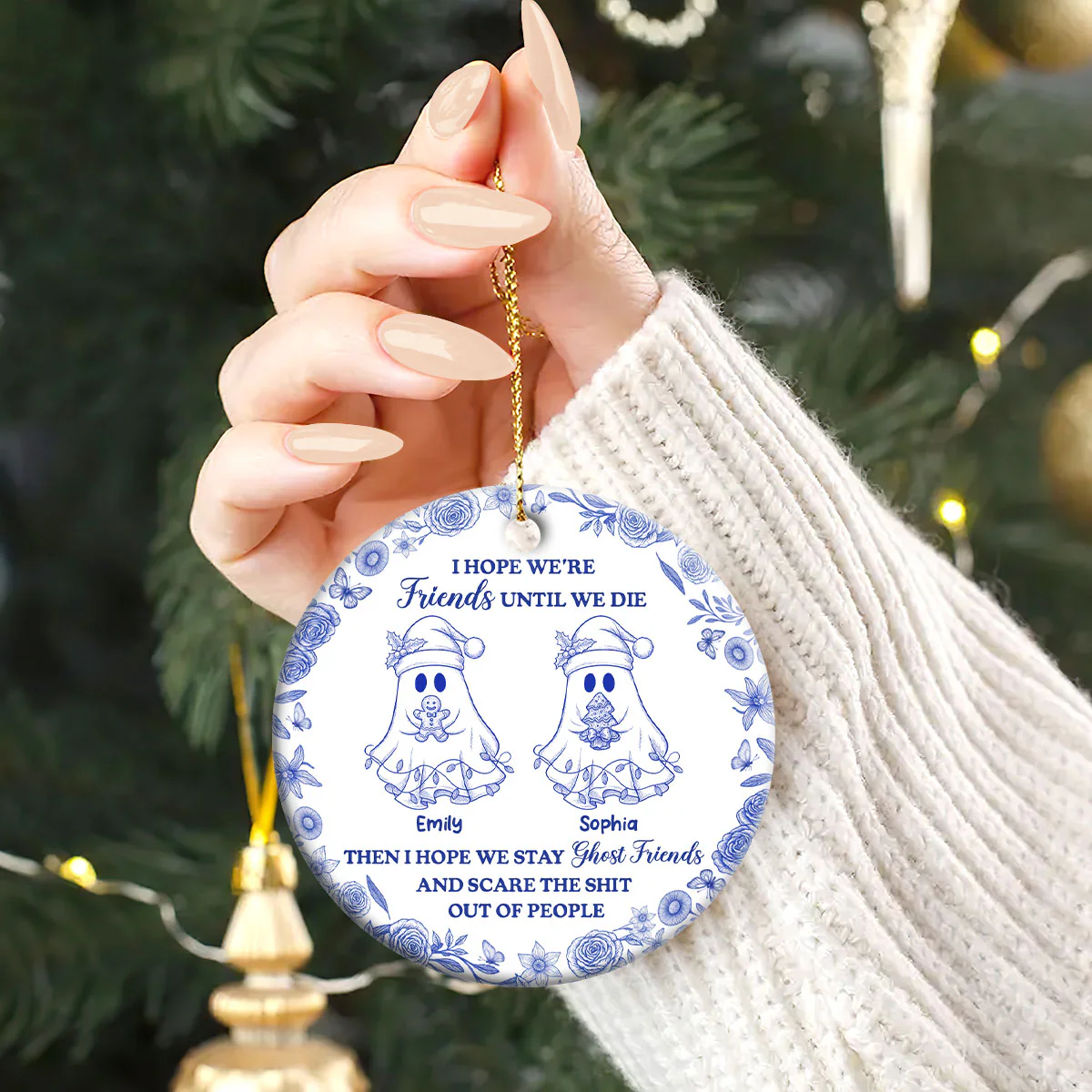 Haunted Friendship - Personalized Round Shaped Ceramic Ornament - Image 2
