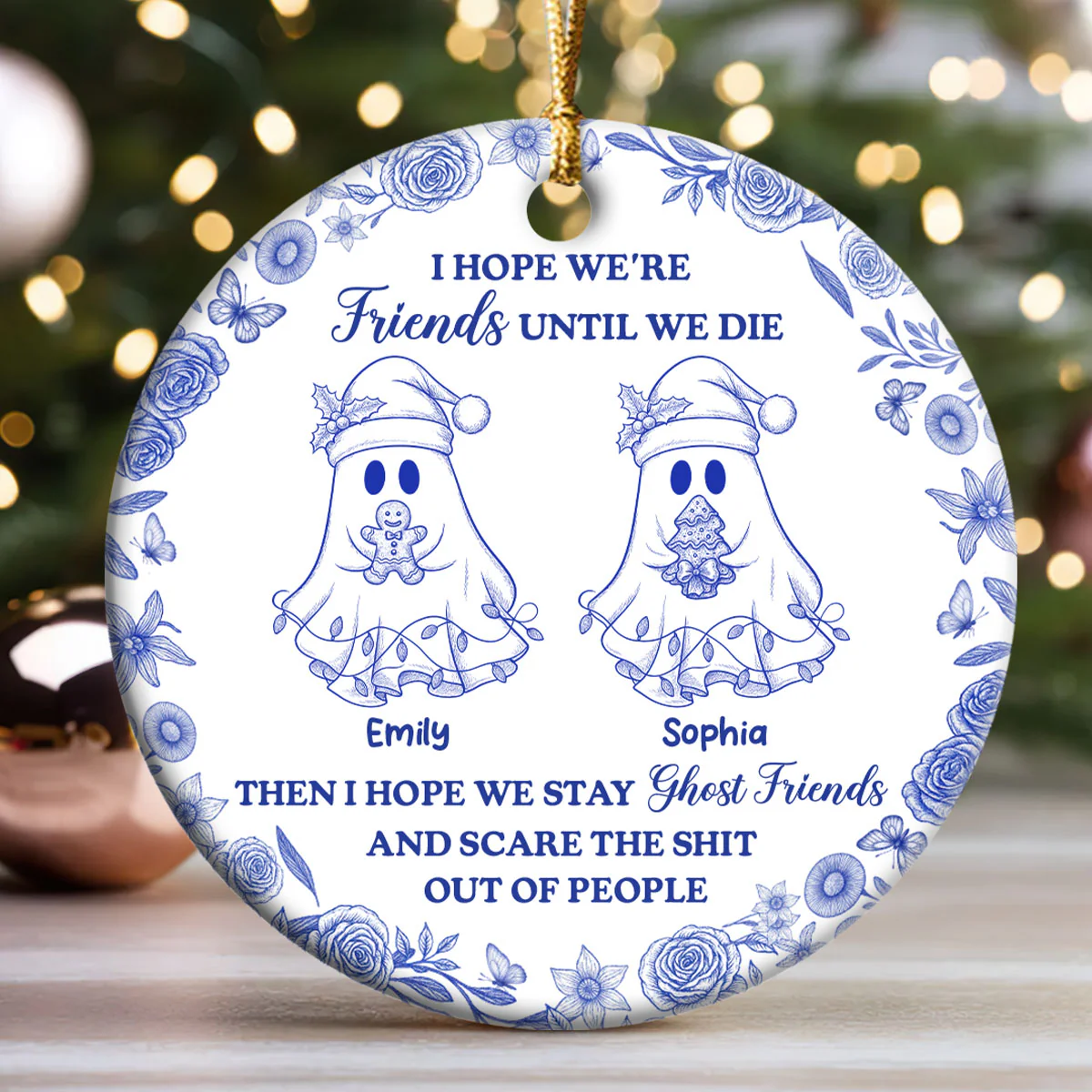 Haunted Friendship - Personalized Round Shaped Ceramic Ornament - Image 3