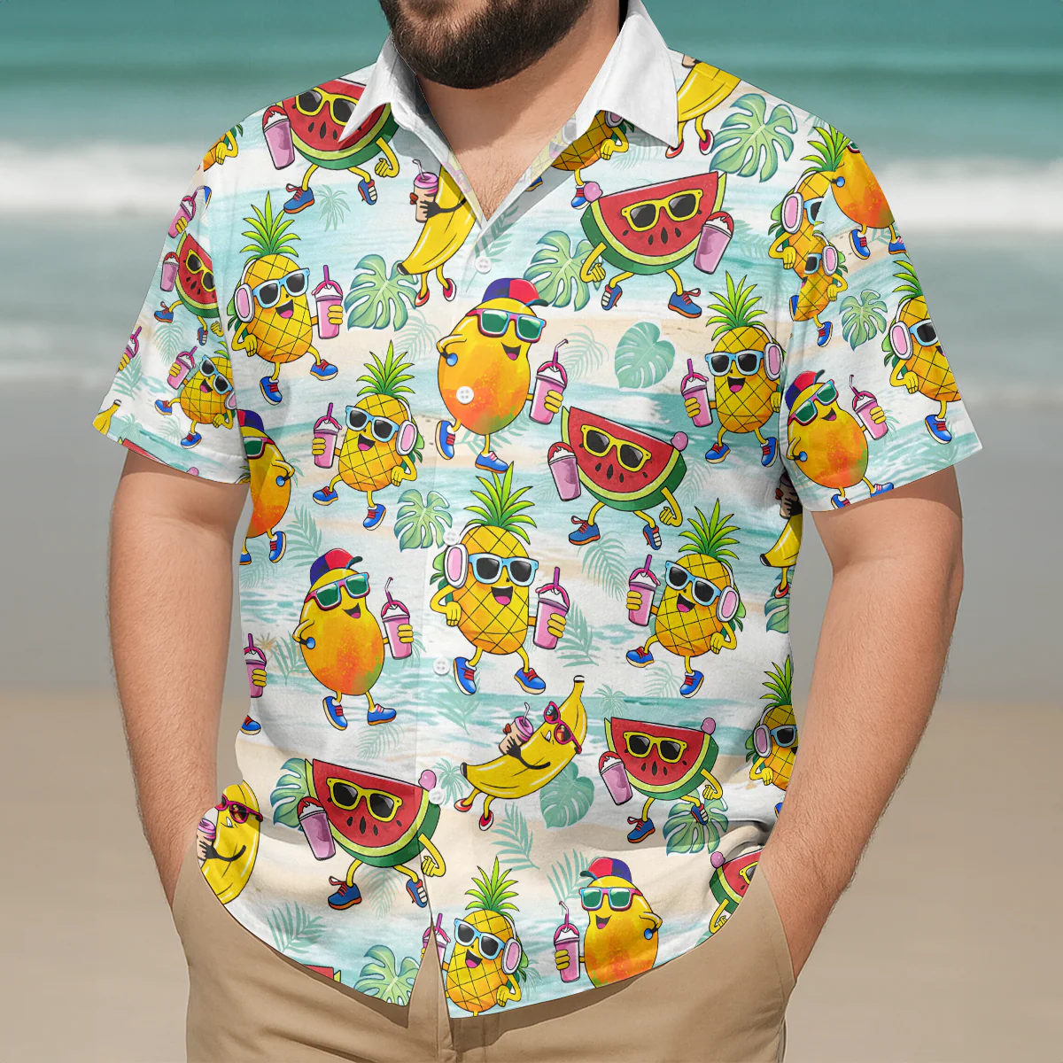Hawaiian Shirt Mango Pineaplle Banana Watermelon - Personalized Hawaiian Shirt - Image 3