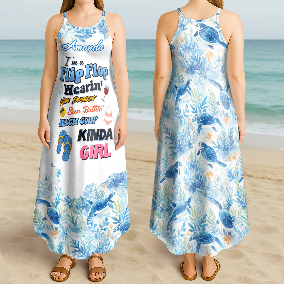 Hawaiian Turtle Print - Personalized Maxi Dress