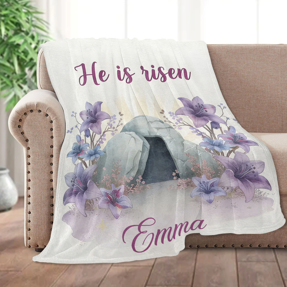 He Is Risen - Personalized Fleece Blanket - Image 2