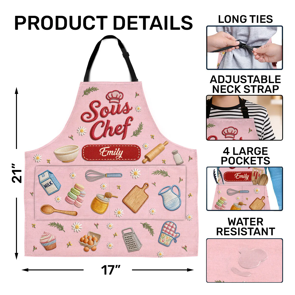 Head Chef And Sous Chef - Personalized Apron With Pocket Set - Image 5