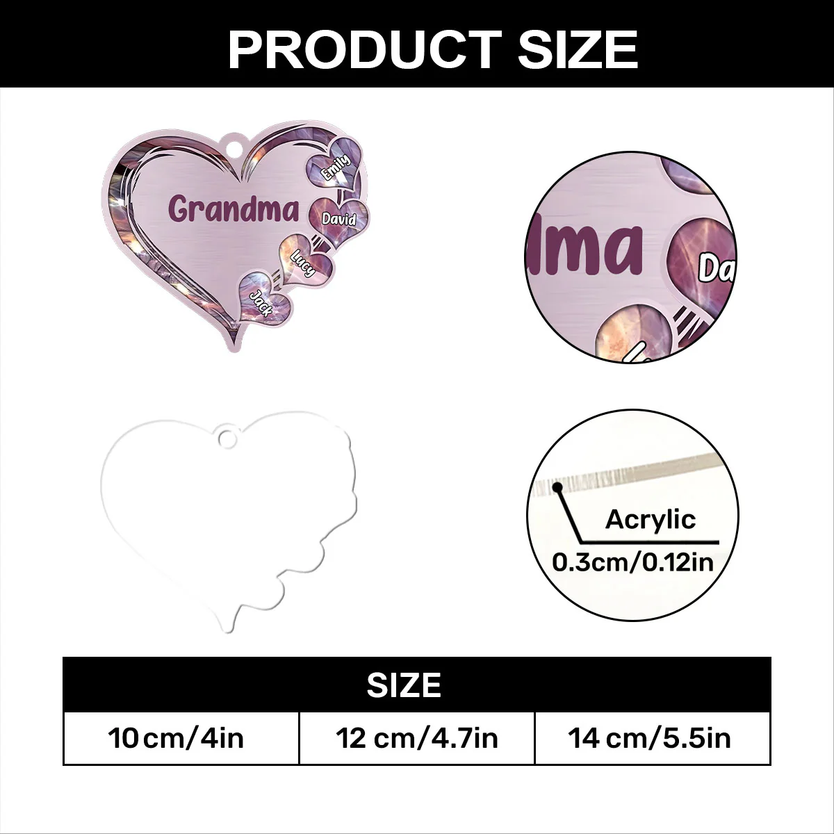 Hearts Within Heart Grandma Mom - Personalized 1-Layer Acrylic Ornament - Image 7