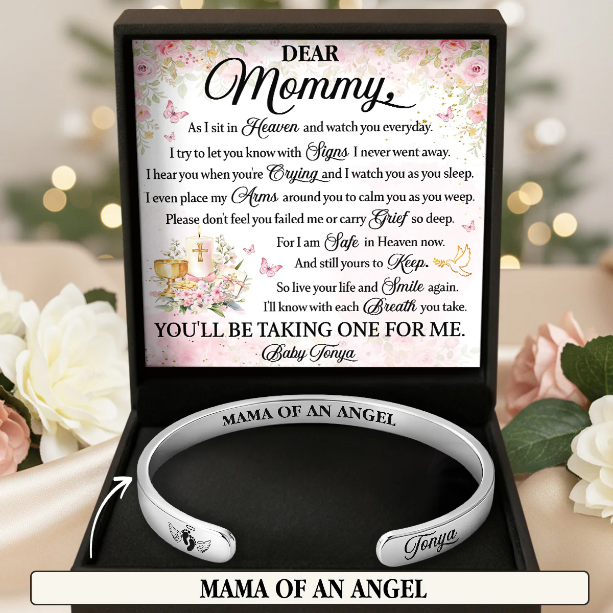 Heaven Is A Beautiful Place - Personalized Cuff Bangle Bracelet With Box