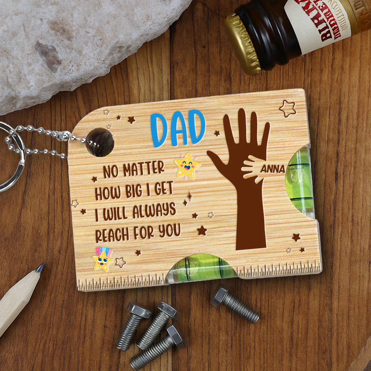 Held By Your Hands, Guided By Your Love - Personalized Spirit Level Bottle Opener Keyring - Image 2