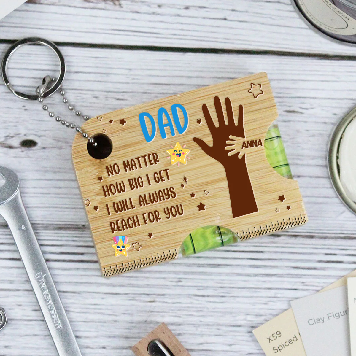 Held By Your Hands, Guided By Your Love - Personalized Spirit Level Bottle Opener Keyring - Image 5