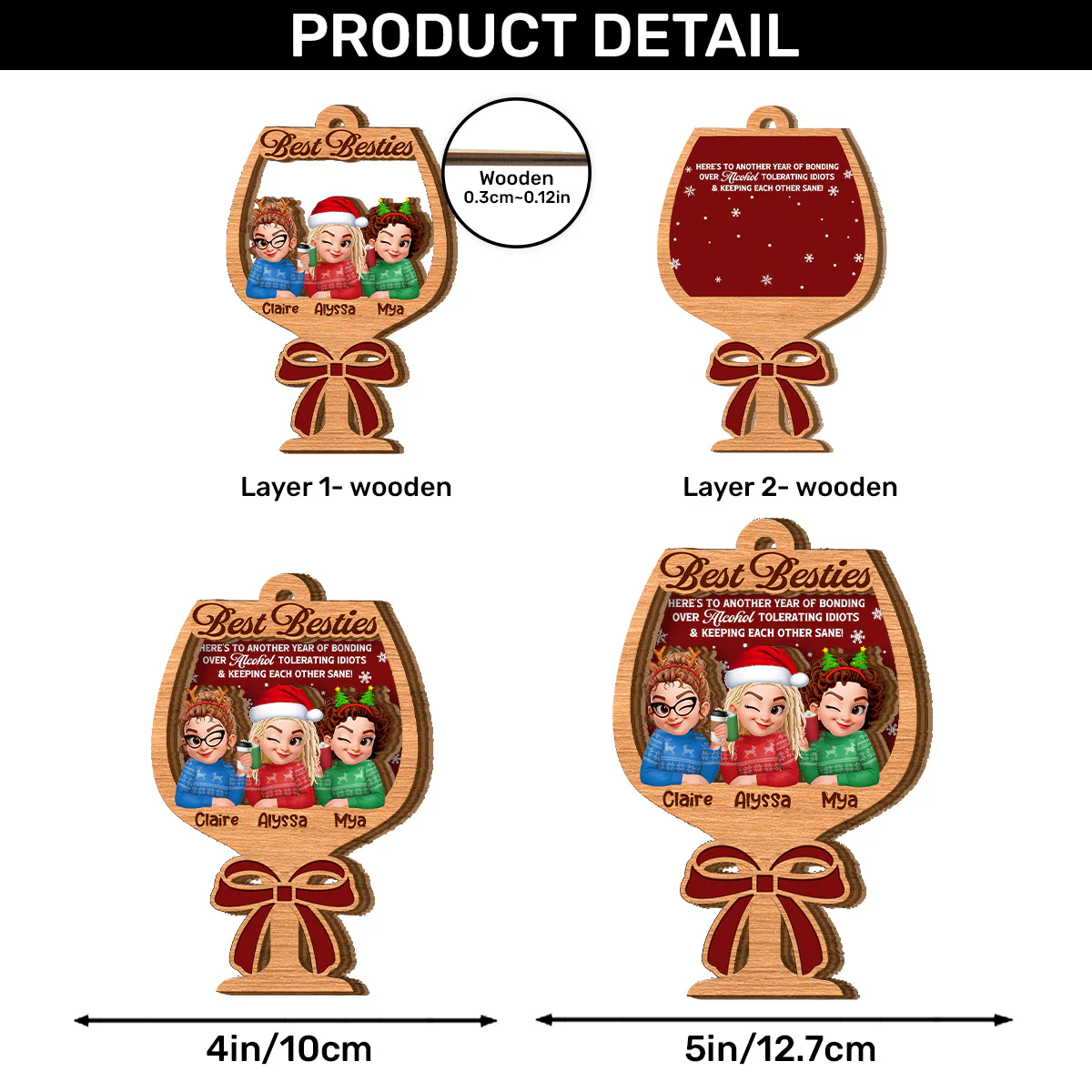 Here’s To Another Year Of Us - Personalized 2-Layered Wooden Ornament - Image 6