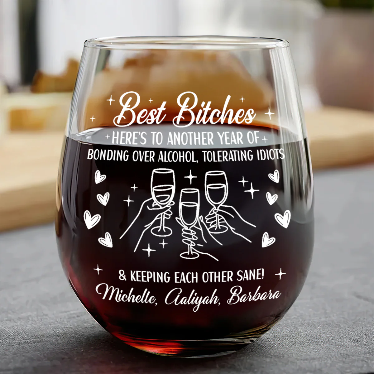 Here's To Another Year Of Us - Personalized Stemless Wine Glass