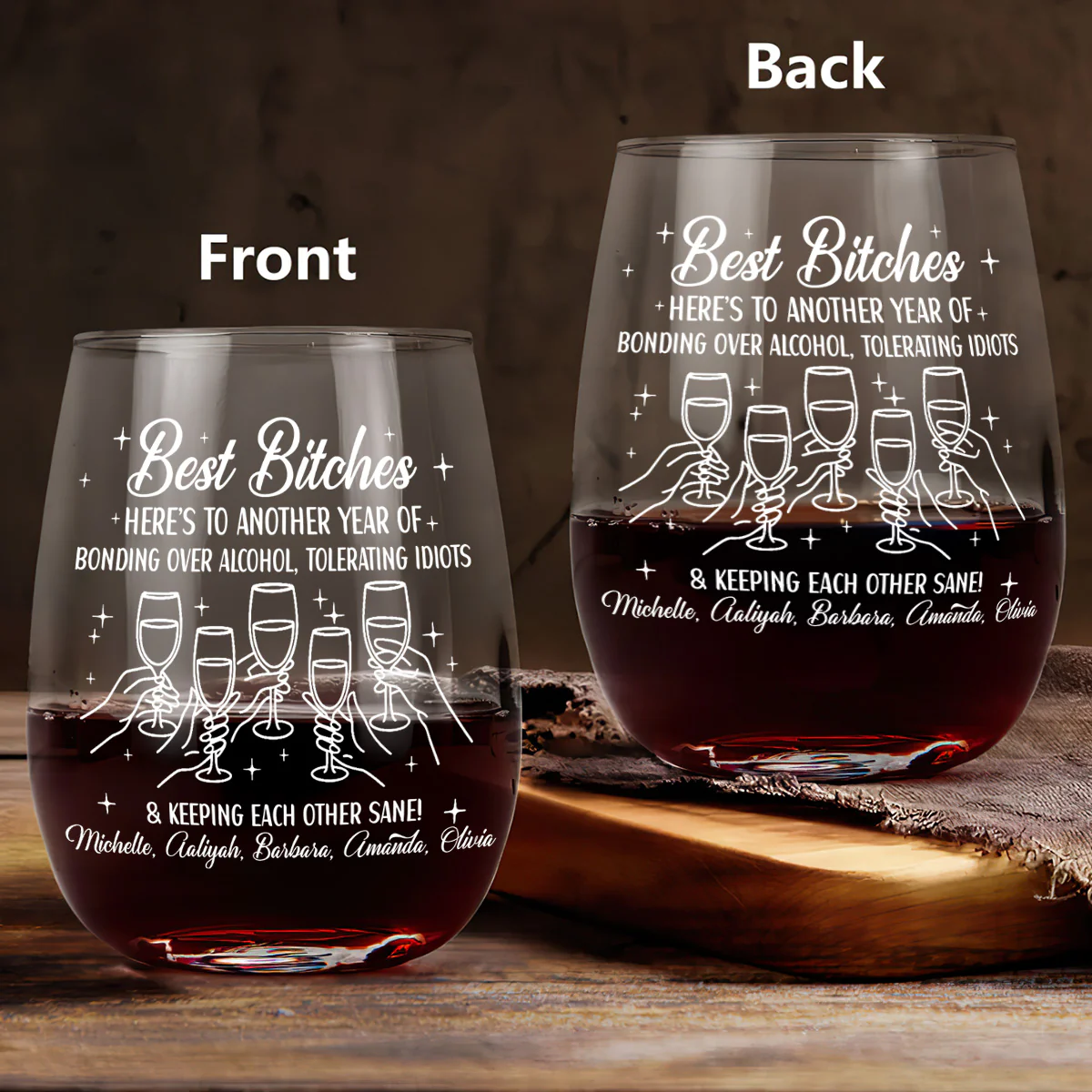 Here's To Another Year Of Us - Personalized Stemless Wine Glass - Image 3