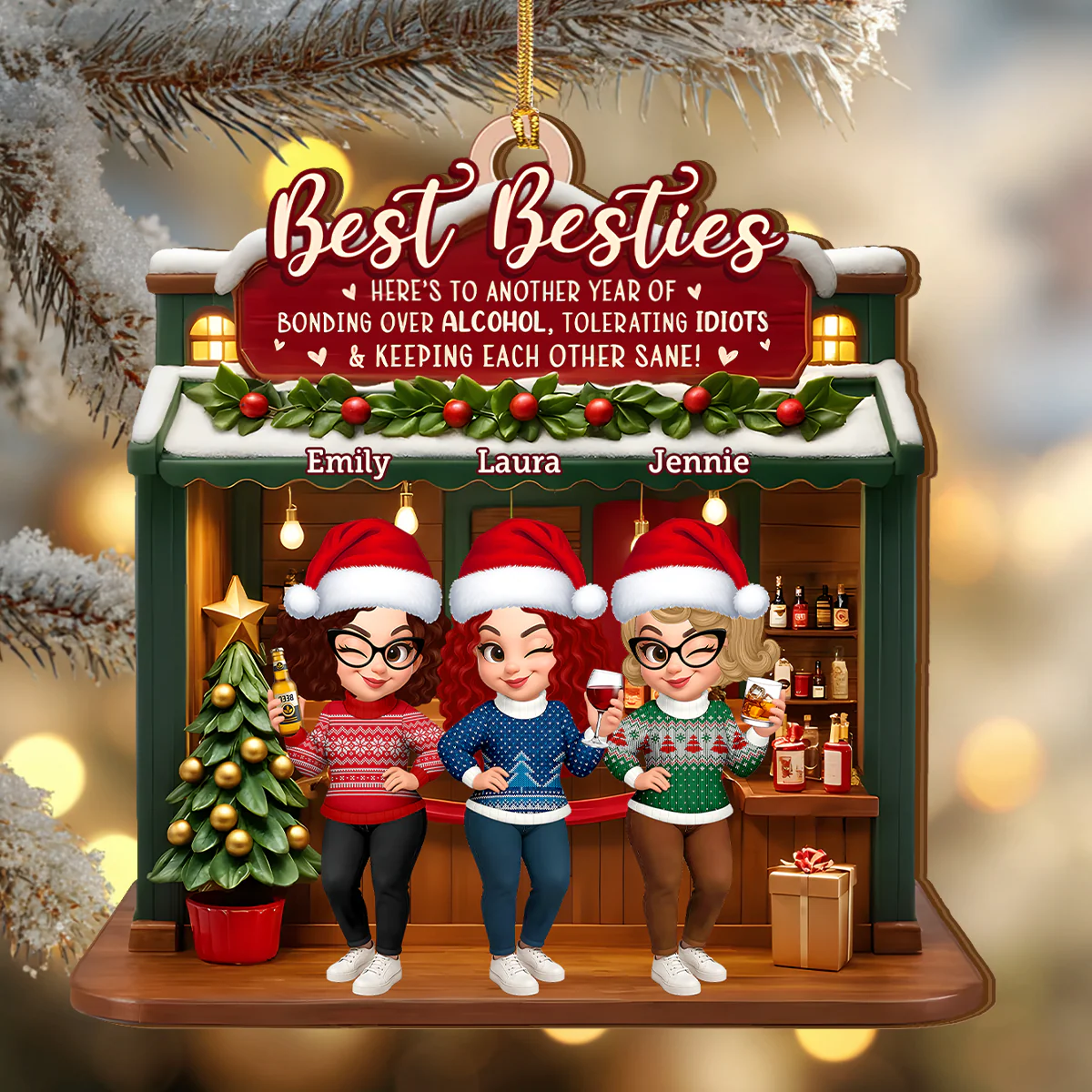 Here's To Another Year Of Us - Personalized Wood Ornament Cutout & Print 1 Side