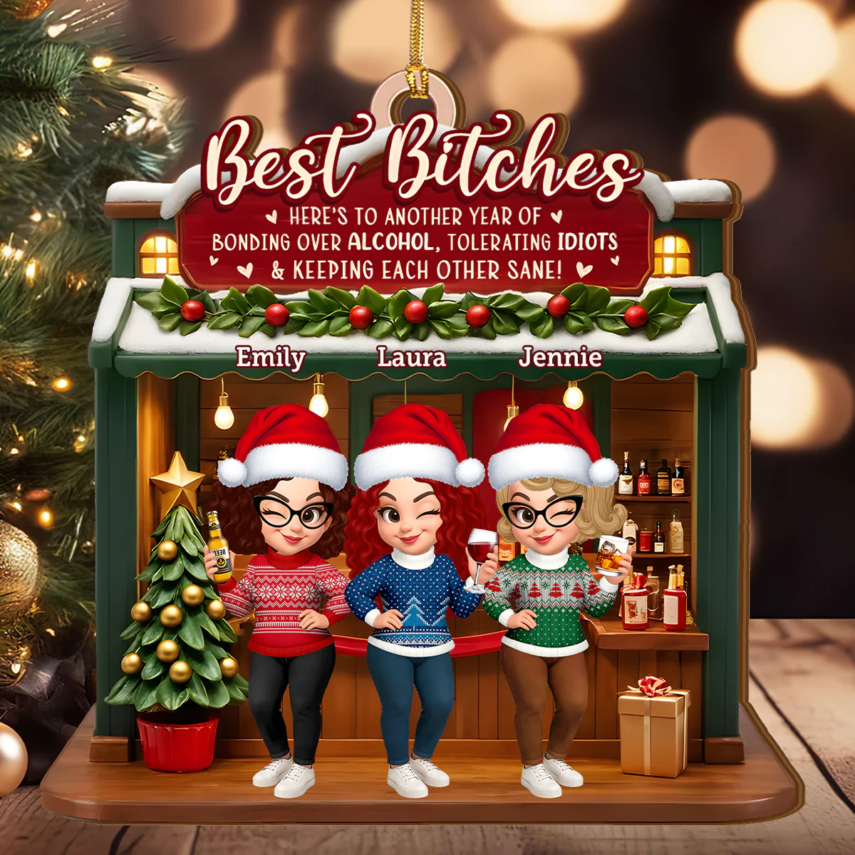 Here's To Another Year Of Us - Personalized Wood Ornament Cutout & Print 1 Side - Image 2