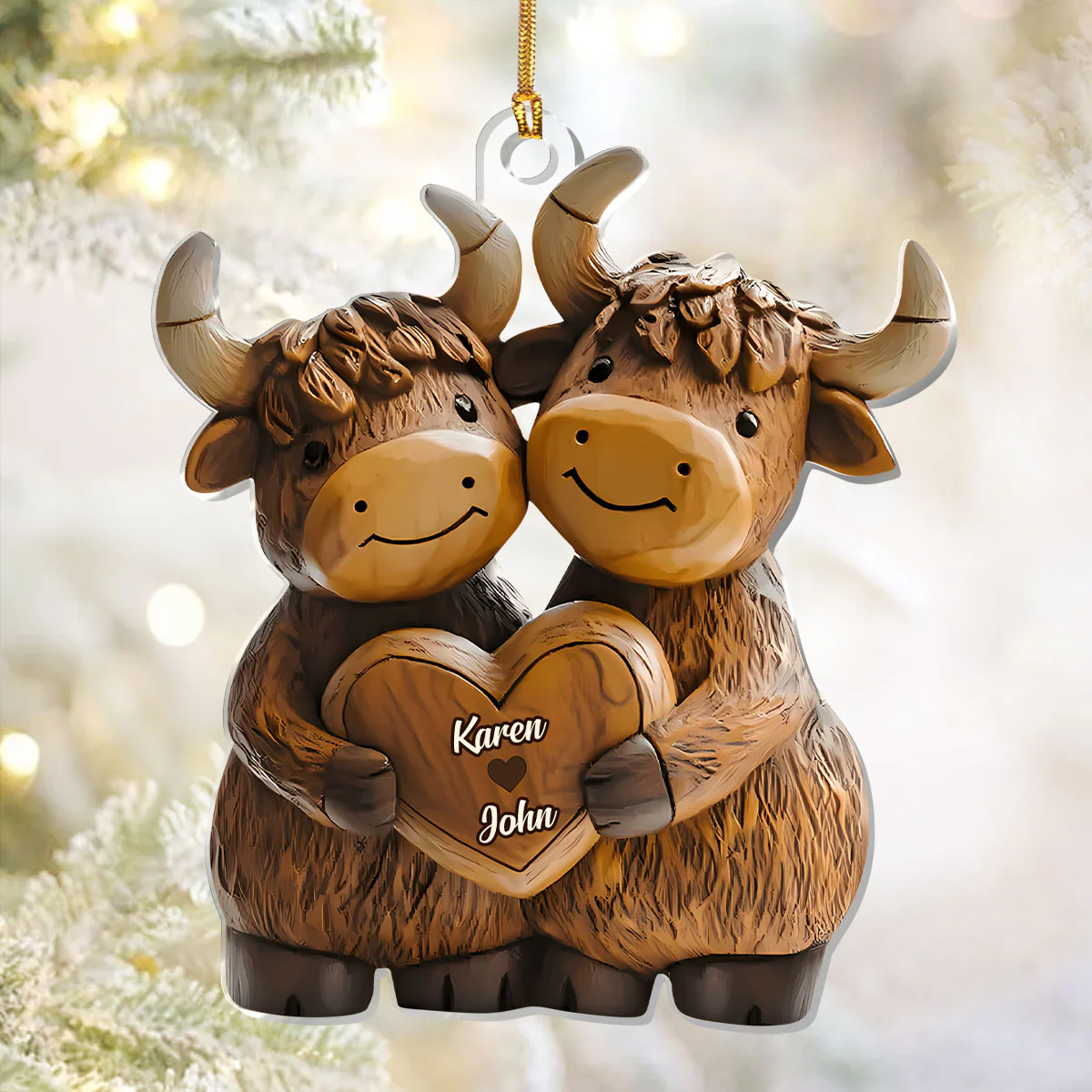 Highland Cowl Couple - Personalized 1-Layer Acrylic Ornament