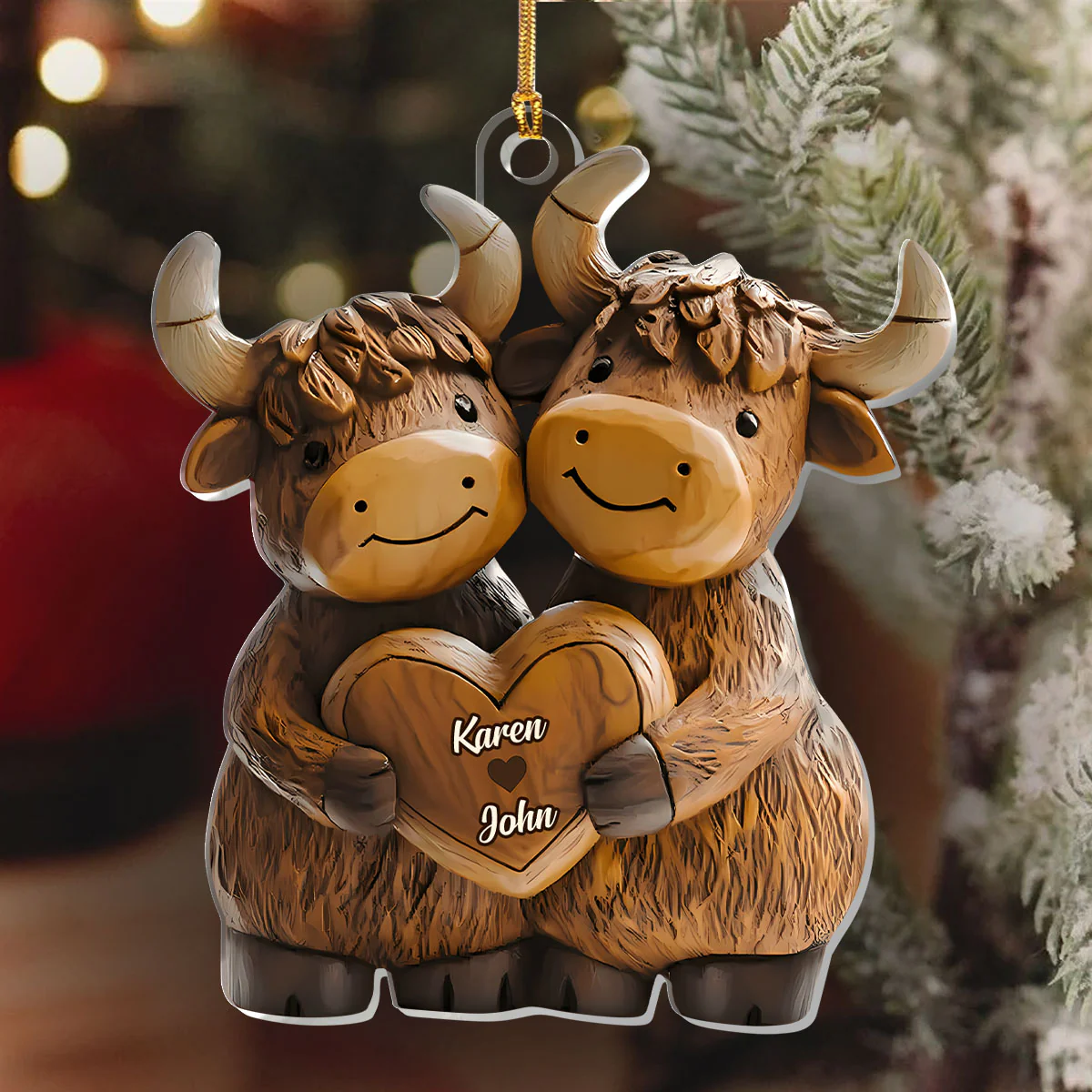 Highland Cowl Couple - Personalized 1-Layer Acrylic Ornament - Image 6
